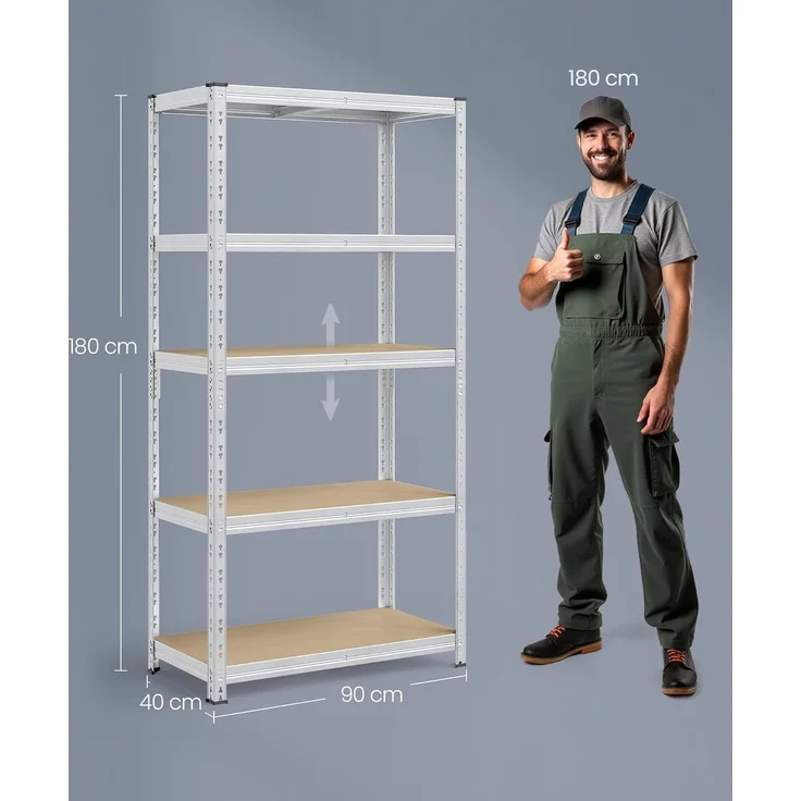 SONGMICS Schwerlastregal, 2er Set, Kellerregal, 40 x 90 x 180 cm, bis 875 kg belastbar, einfache Montage, Lagerregal, verstellbare Ablagen, Lagerregal, silbern – Bild 5