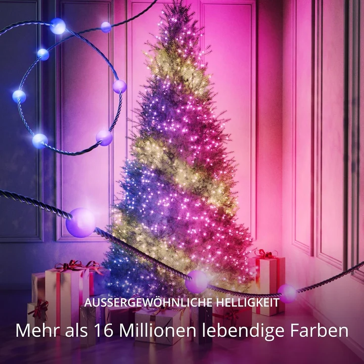 Twinkly Strings Pearls 100 LED, LED-Lichterkette in Perlenform, RGB LED-Lichter Mehrfarbig, Kompatibel mit Alexa & Google Home, Gaming-Lichter, Stromversorgung über USB-C, Grünes Kabel, 6m – Bild 3