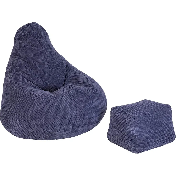 Loft 25 Sitzsack mit Rückenlehne für Erwachsene | Cordstoff, Innenfutter | Ergonomisches Design zur Unterstützung der Körperhaltung (Lila, Sitzsack + Fußhocker)