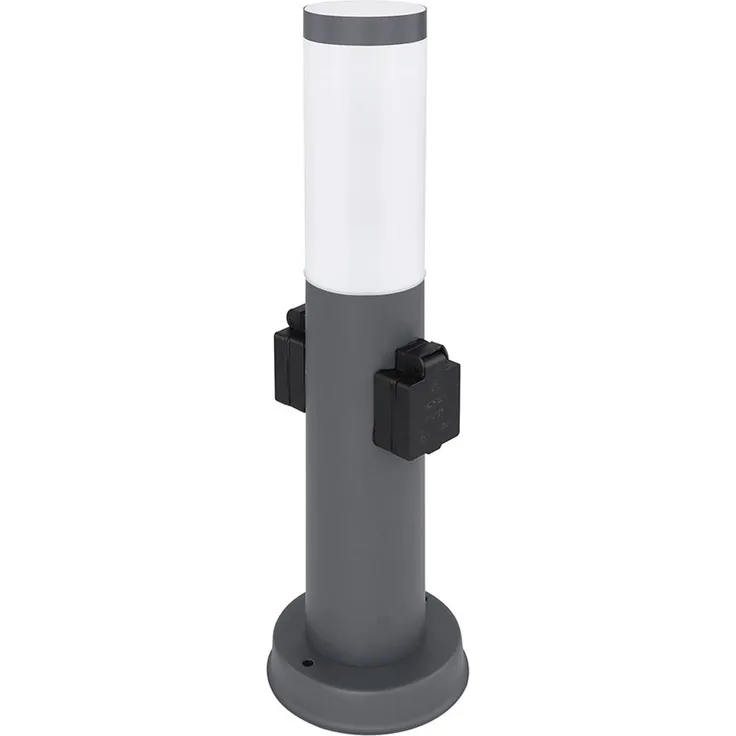 LED Sockelleuchte, Edelstahl, 2x Steckdose, H 45 cm