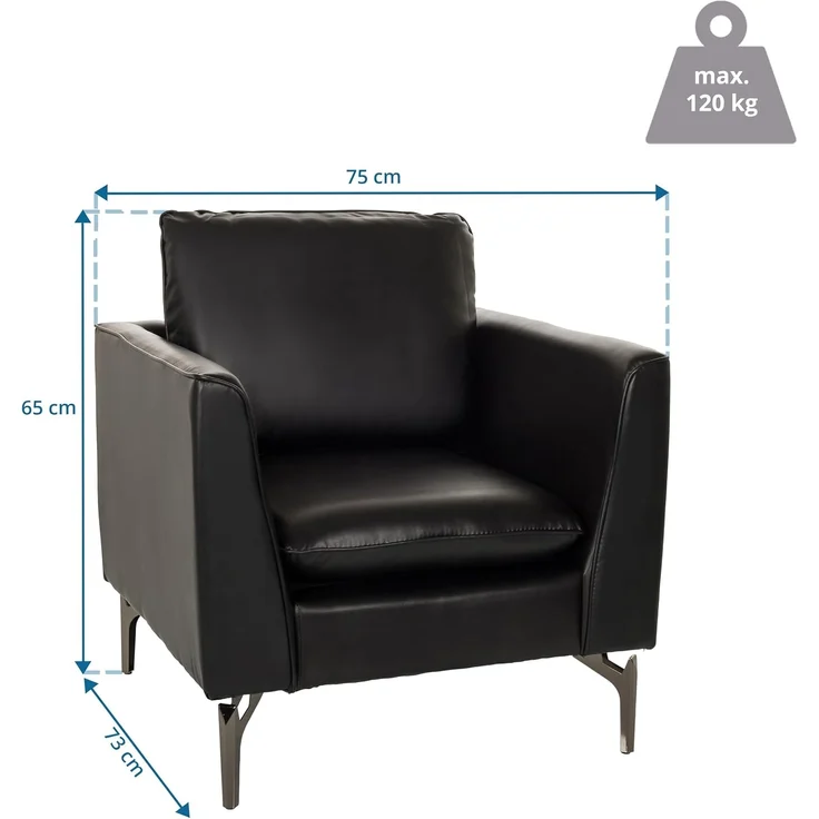 hjh OFFICE Loungesessel 1-Sitzer BAVERO Kunstleder Polsterstuhl Sessel für Wohnzimmer Bar Empfangsbereich, Relaxsessel gepolstert, Schwarz – Bild 4