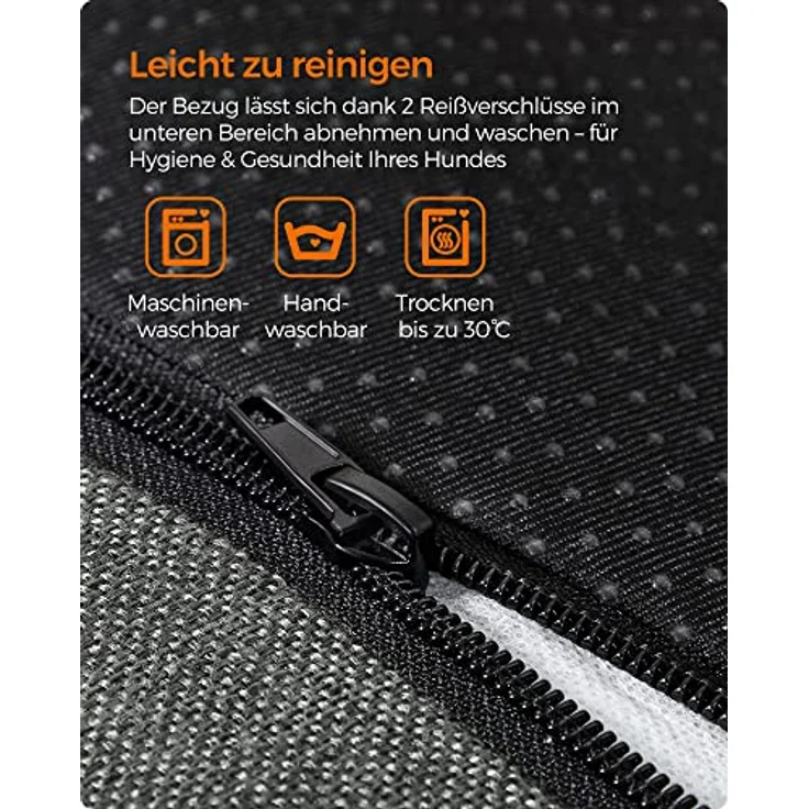 Feandrea Hundebett, Hundekissen in Leinenoptik, Hundekorb, erhöhte Ränder, rutschfeste Unterseite, Bezug abnehmbar waschbar, XL, für große Hunde, 110 x 75 x 27 cm, hellgrau PGW12GG – Bild 8