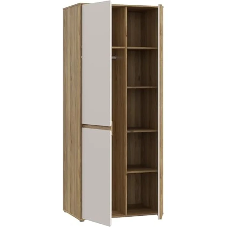 Forte ELISTON Kleiderschrank 80 90, moderner Kleiderschrank mit Lamellendesign, 2-türig, Holzwerkstoff, Schlafzimmer, Mauvella Eiche Holzdekor|Kashmir Beige, 84 cm breit x 200,1 cm hoch x 54 cm tief – Bild 6