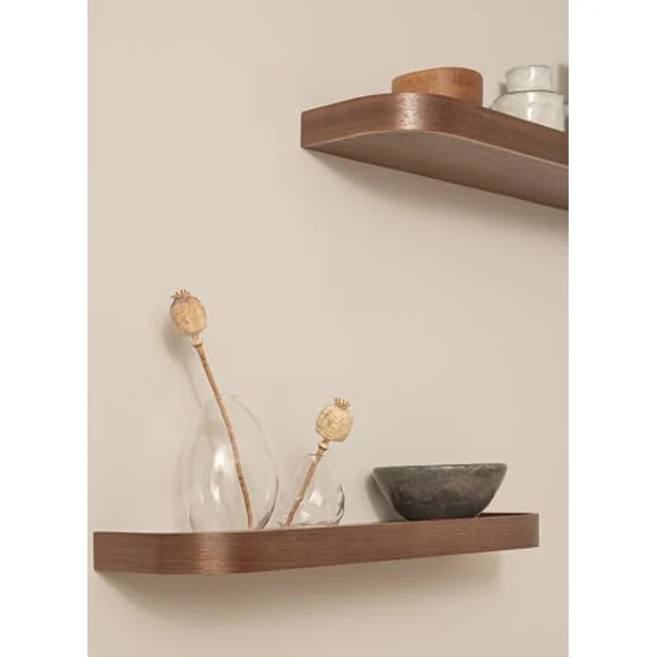 Kazai.® Wandregal-Set 'Toke' | 3 Hängeregale in Echtholz-Veneer | Schwebendes Holzregal als Wanddeko und Ablage für Bad, Wohnzimmer, Küche, Schlafzimmer und mehr | Walnuss – Bild 9