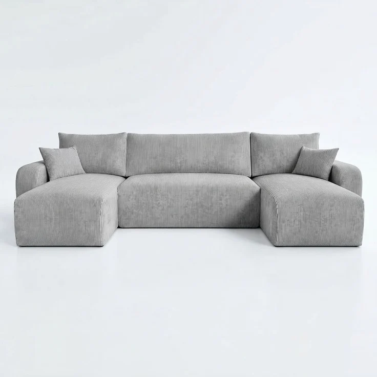 Wohnero24 Habana U Ecksofa 325x153 cm mit Schlaffunktion 281x133 cm – Große Wohnlandschaft U-Form – Sofa U mit Bettkasten – Cord Hellgrau Couch XXL – Familien Sofa Modern – Bild 2