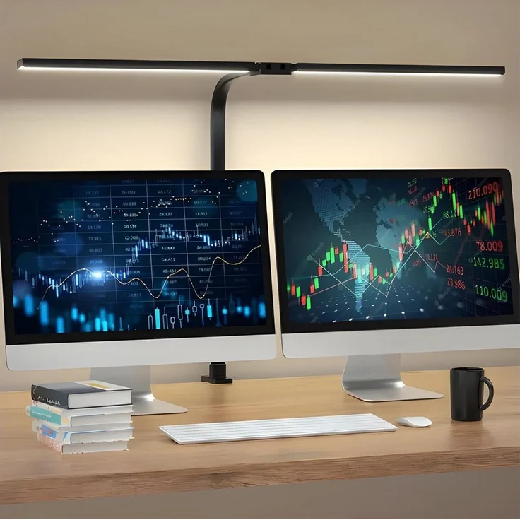 Athlix LED Schreibtischlampe Doppelkopf-Schreibtischlampe mit Clip, Tischlampe Büro Dimmbar, LED fest integriert, Tageslichtweiß, Warmweiß, 360°-Schwanenhals, 24W, Fernbedienung, 1000 Lumen – Bild 1