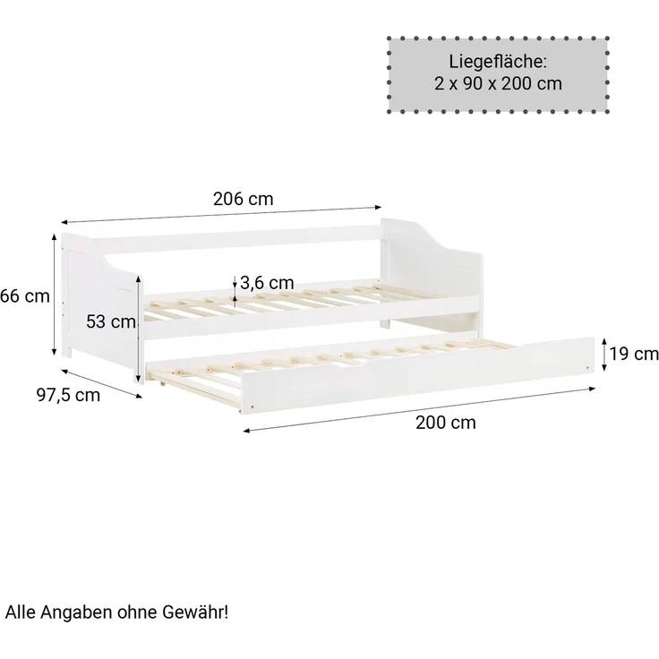 Homestyle4u Kinderbett Funktionsbett Jugendbett Ausziehbett 90x200 weiß Kojenbett Gästebett – Bild 4