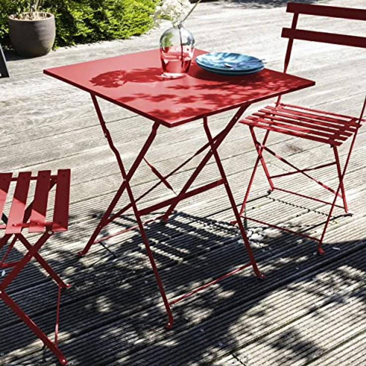 Oviala Bistrotisch Rome, quadratisch, 60x60 cm, aus Stahl, rot, klappbar, für 2-4 Personen – Bild 2