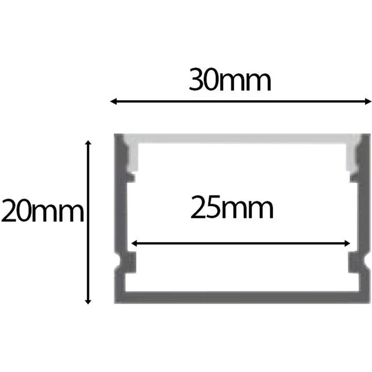 2m LED Alu Profil Alu Schiene Profil Alu Schiene LED Kanal mit Milchglas Abdeckung Extra Breit 20mm 30mm Hoch – Bild 3