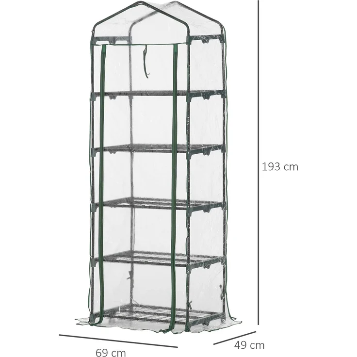 MELAYR, Gewächshaus mit Rolltür, Regale, winterfest Foliengewächshaus aus Stahl, 69 x 49 x 193 cm, Transparent – Bild 5