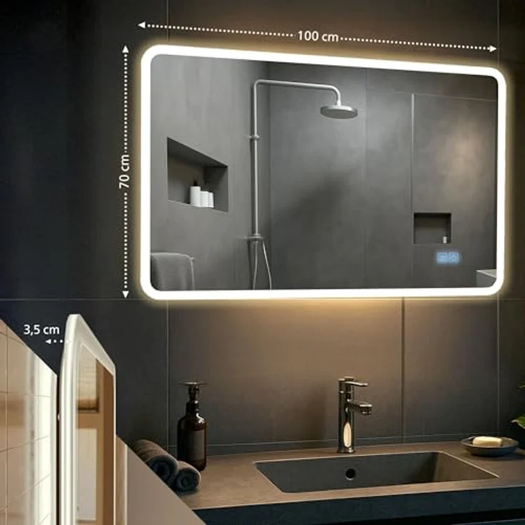 CLP Badspiegel Jericho Bluetooth-Lautsprecher Anti-Beschlag LED-Beleuchtung dimmbar,70x100 cm – Bild 3