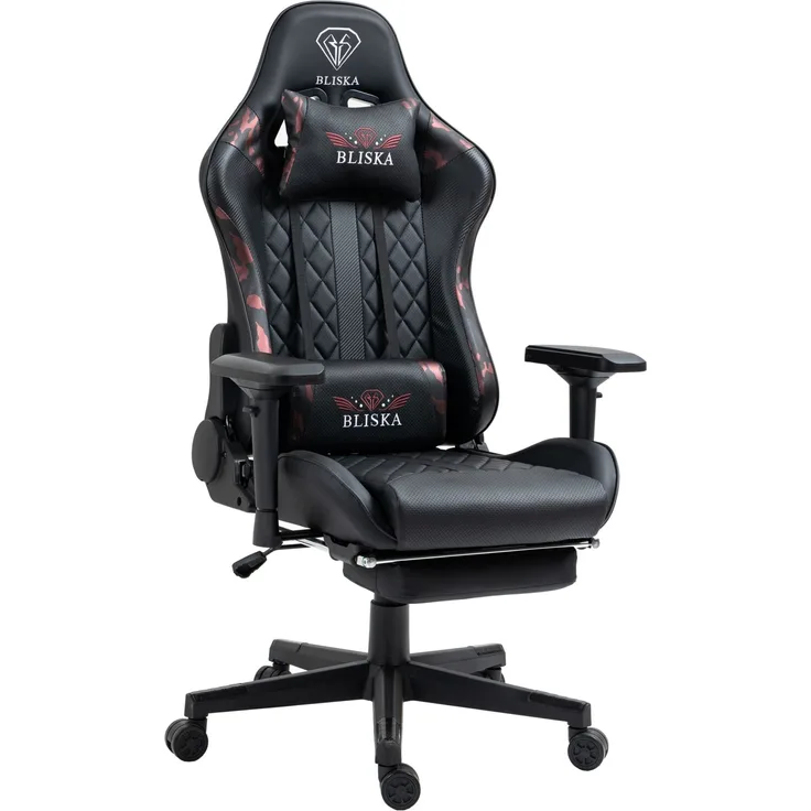 Gaming Stuhl Chair Racing mit Fußstütze und ergonomsichen 4D-Armlehnen Schwarz/Military -Rosa