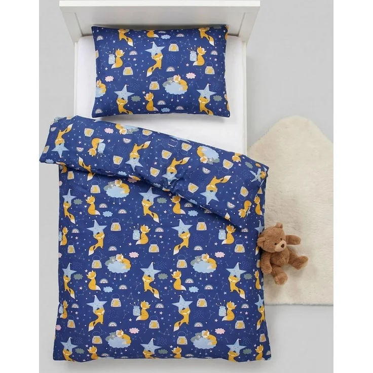 TupTam Kinderbettdecke-Set, Ganzjahresdecke, 2tlg., 1x Bettdecke, 1x Flachkissen, Füchse Sternbild / Dunkelblau, 135x100 cm – Bild 3