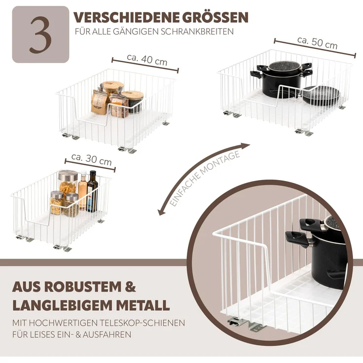 Schrank-Korbauszug für 40 cm Schrank mit Einlegeboden, aus Metall weiß – Bild 6