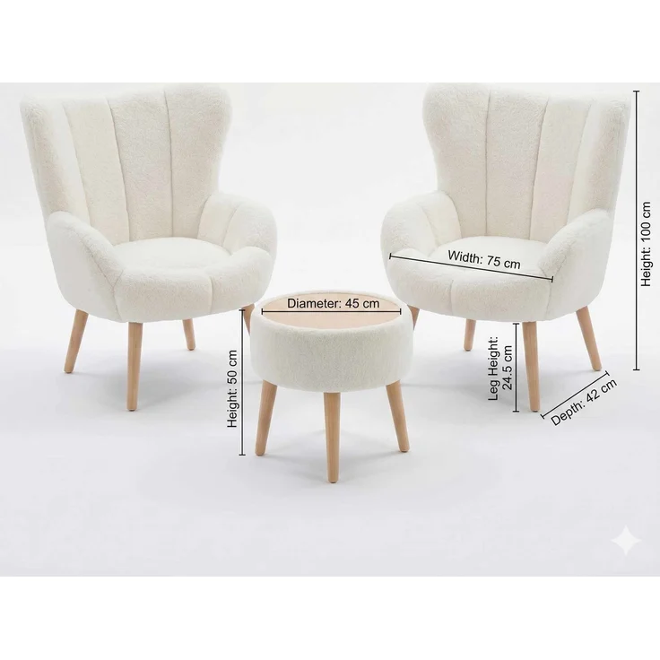 Hanah Home 'Lida Wellsoft - White' Ohrensessel- und Hocker-Set (3-teilig), Weiß, 75 x 100 x 42 cm – Bild 4