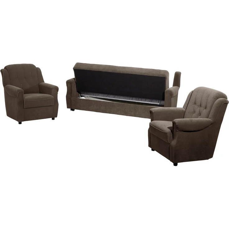 Sofa 3-Sitzer mit Bettfunktion Kaylyn Flockstoff braun – Bild 10