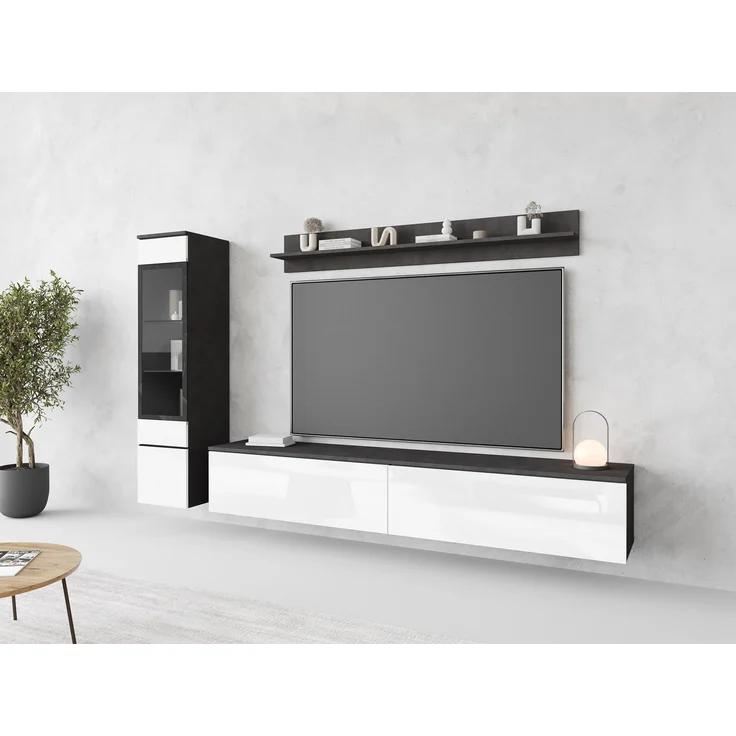 Wohnwand Doppo I (Farbe: Matera / Weiß Hochglanz, ohne Beleuchtung) – Bild 2