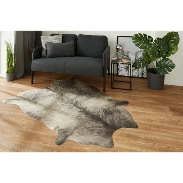 Andiamo Fellteppich Amarillo, fellförmig, Höhe: 4 mm, Kunstfell, gedruckte Kuhfell-Optik, Wohnzimmer, Kundenliebling – Bild 3