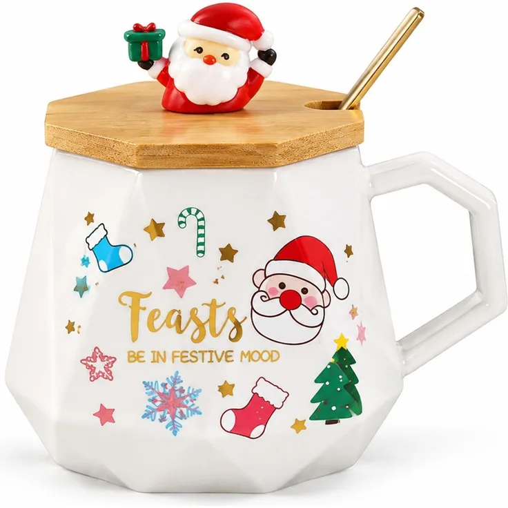 4er Set Weihnachtstassen Keramik Kaffeetassen Becher Geschenkset Mehrfarbig 28 x 16 x 23 cm