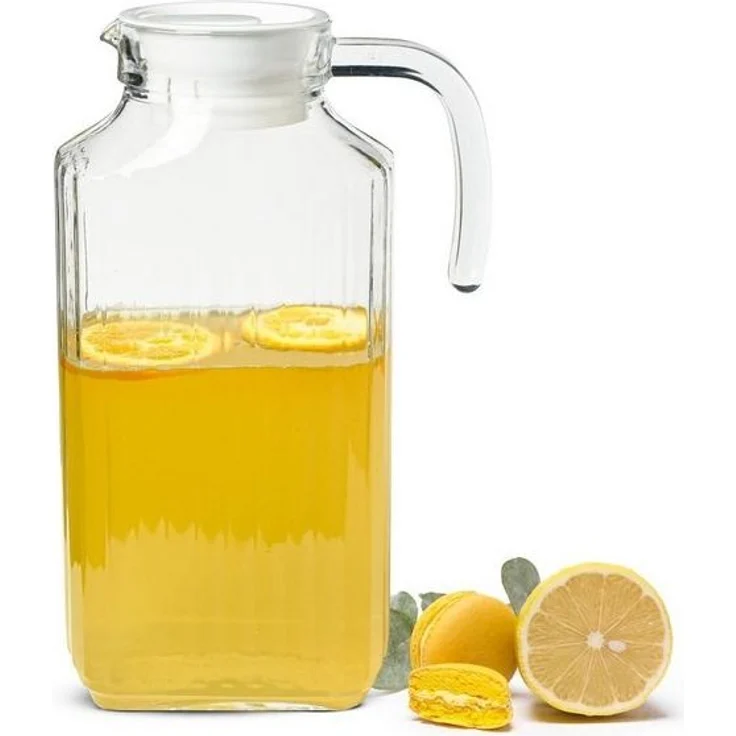 Glaskaraffe 1,8 Liter mit Deckel & Henkel – Saftkrug mit strukturierter Oberfläche – Wasserkaraffe aus Glas, tropffreier Ausgießer, spülmaschinengeeignet – für Wasser, Saft & Getränke – Bild 4