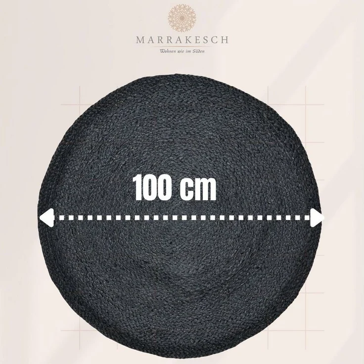 Marrakesch Orient & Mediterran Interior Teppich Ethno Boho Deko Jute Teppich Abrila Rund 100cm Schwarz, Handarbeit – Bild 2
