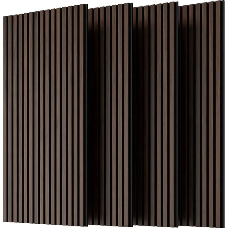 Holzpaneele für Wandlamellen, 4-teiliges Set Akustikpaneele aus Holzlamellen für Wand und Decke – 3D-geriffelte, schallabsorbierende Paneele mit dreiseitiger Holzverkleidung – 120 cm x 60 cm (Dunkelwalnuss) – Nussbaum – 115 x 62 x 9,5 cm – YOUDENOVA