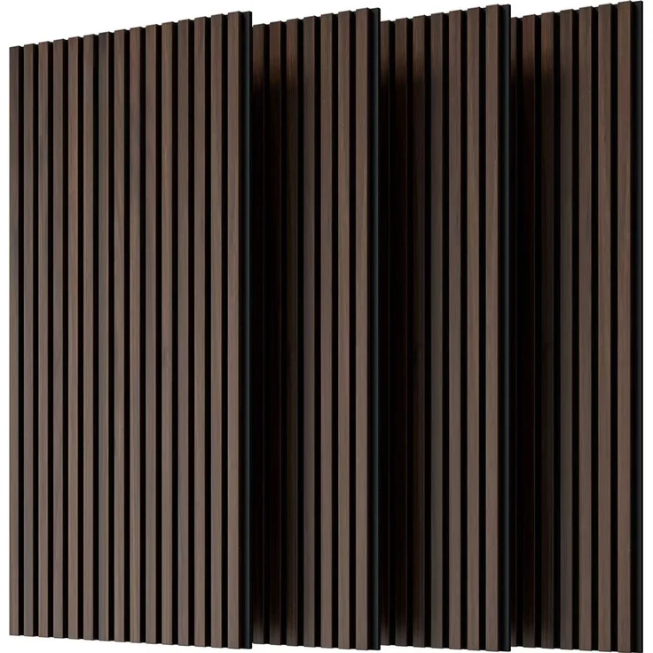Holzpaneele für Wandlamellen, 4-teiliges Set Akustikpaneele aus Holzlamellen für Wand und Decke – 3D-geriffelte, schallabsorbierende Paneele mit dreiseitiger Holzverkleidung – 120 cm x 60 cm (Dunkelwalnuss) – Nussbaum – 115 x 62 x 9,5 cm – YOUDENOVA – Bild 1