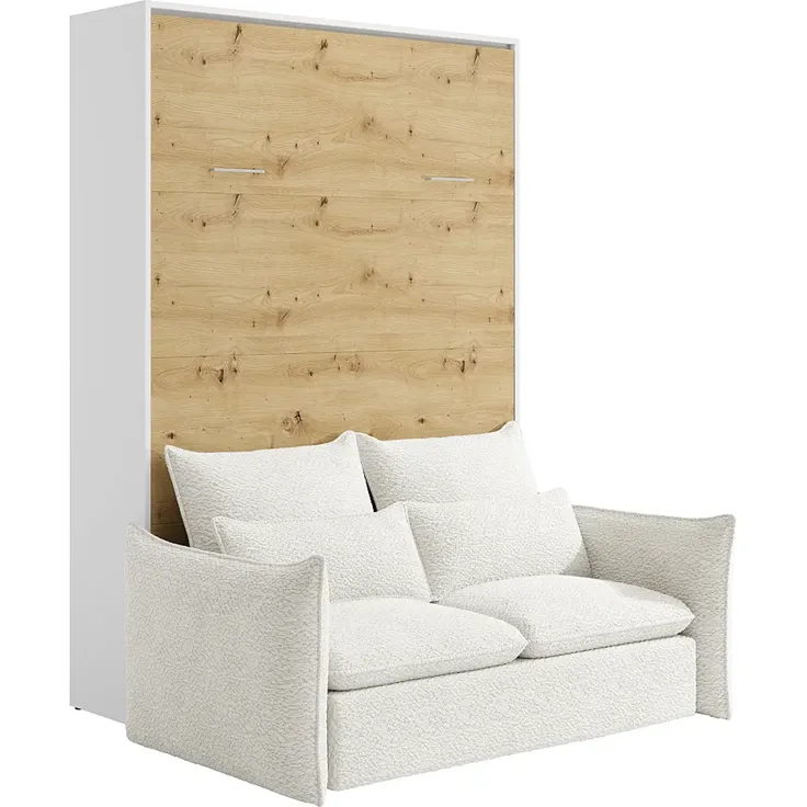 Vente-unique - BEGANIO Bett Holz, Platte BeigeWeiß - B 141 cm239,2 cm x H 225 cm x L 200 cm – Bild 4