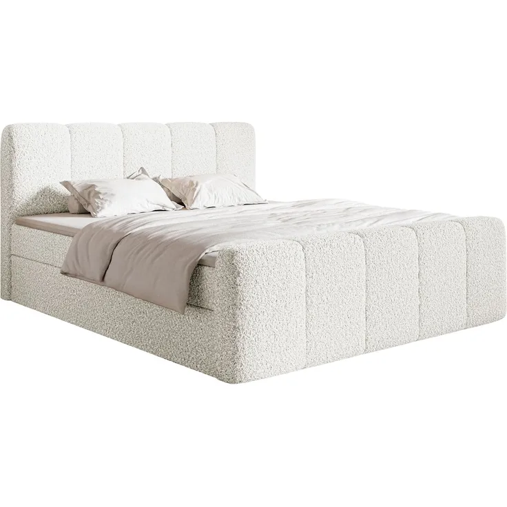 Selsey 'Cloudy II' Boxspringbett mit Bettkästen und Topper Bouclé Creme, 200x200 cm