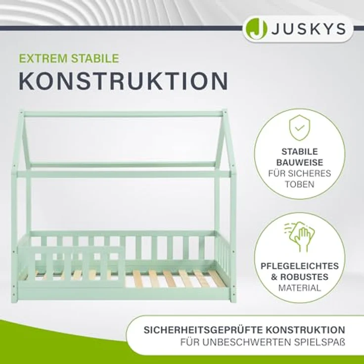 Juskys 'Marli' Hausbett 80x160 cm, mint, Kiefer massiv, mit Rausfallschutz und Lattenrost – Bild 9