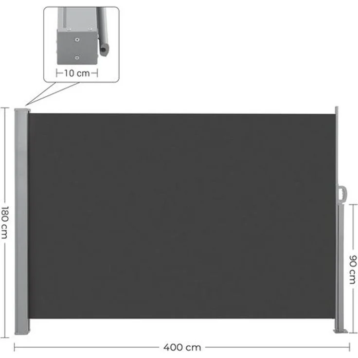 SONGMICS Seitenmarkise mit Stahl-Kasten, rostbeständig, ausziehbar, Anthrazit, 180x400 cm – Bild 2