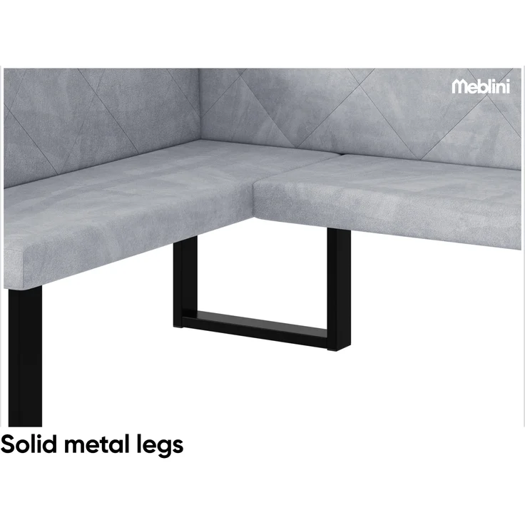 MEBLINI Eckbank für Esszimmer - Küchenbank - Essecke - Sitzecke Küche - ERIC - U-Beine 128x168x87cm Links - Hellgrau Samt – Bild 6
