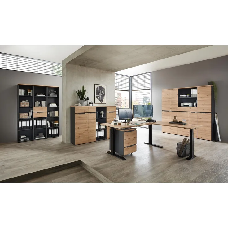 Komplettbüro MEMPHIS I 11-teilig Front Artisan Eiche Korpus Graphit