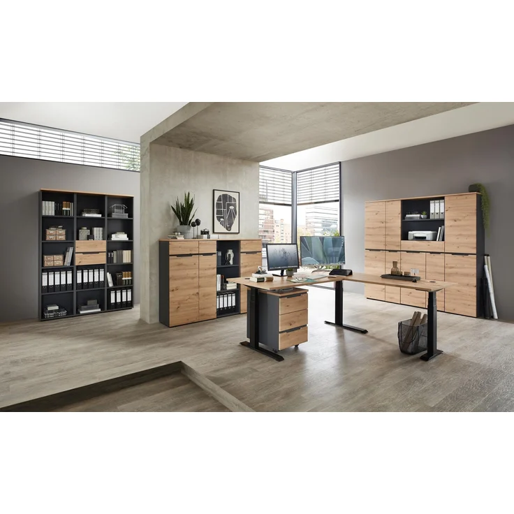Komplettbüro MEMPHIS I 11-teilig Front Artisan Eiche Korpus Graphit – Bild 1