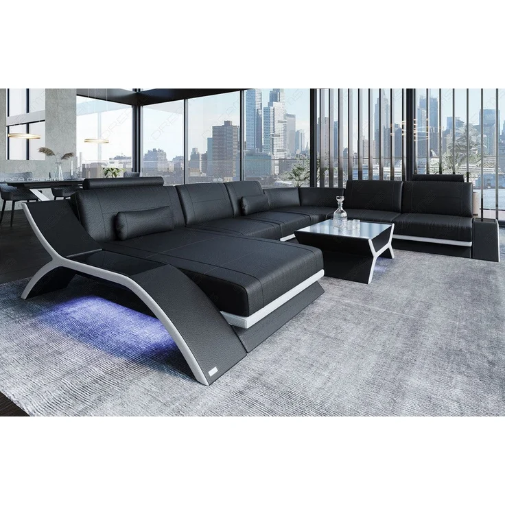 XXL Wohnlandschaft Calabria – Leder Luxus - Ledermix - schwarz-weiß - Links – Bild 3