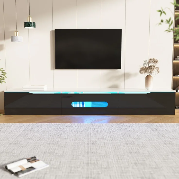 TV-Schrank 180 cm Schwarz Weiß LED Beleuchtung 16 Farben App-gesteuert Dämpfungsscharnier Wandmontage Hochglanz TV-Board – Bild 5