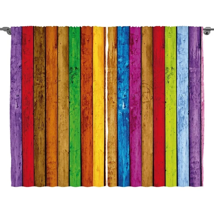Abakuhaus Gardine Schlafzimmer Kräuselband Vorhang mit Schlaufen und Haken, Regenbogen Leuchtende Holz