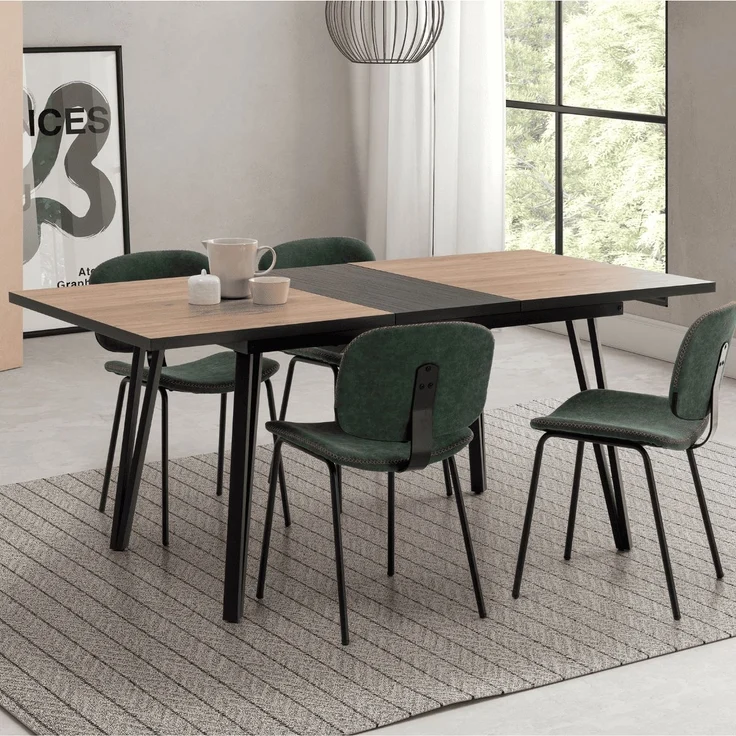 Calicosy Ausziehbarer Tisch von 140 bis 180 cm mit schwarzen Metallbeinen - CLEO - Helles Holz – Bild 7