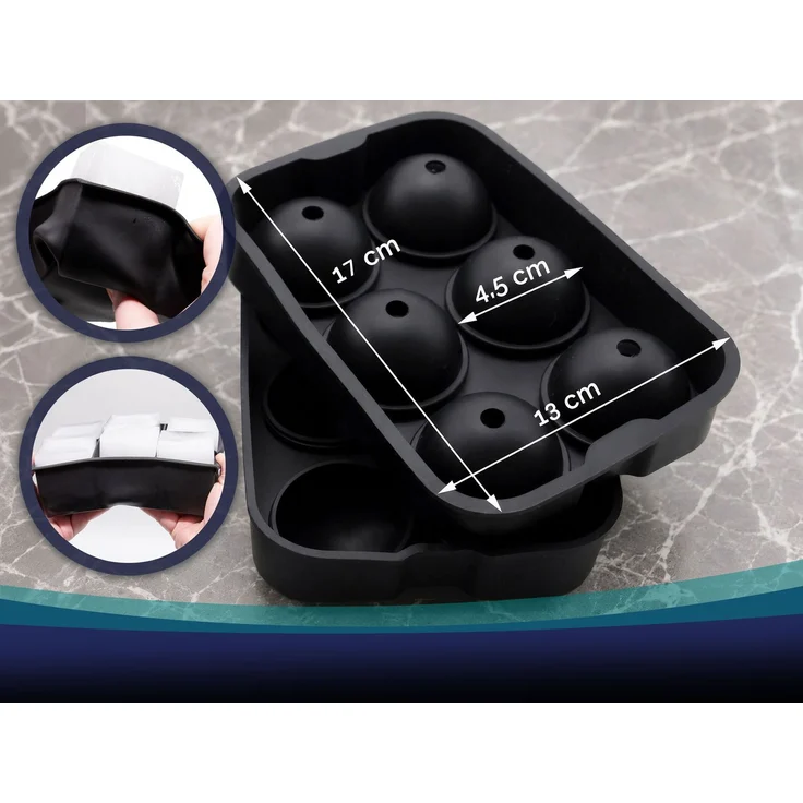 ZOLLNER 2er Set Eiswürfelform Silikon, Kugel 4,5 cm, schwarz – Bild 2