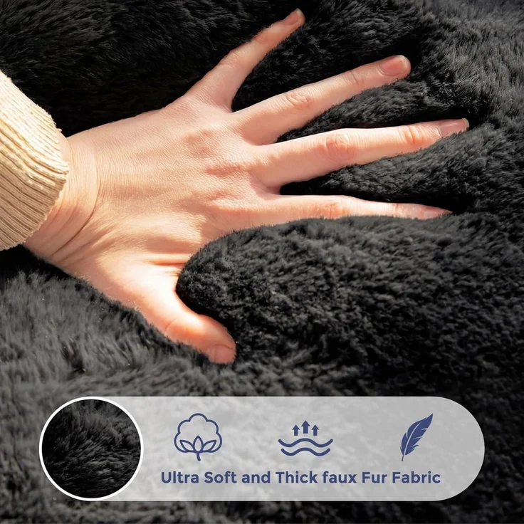 Sitzsack Erwachsene Beanbag Memoryfoam Kunstfell Schwarz 105*105*78 – Bild 4