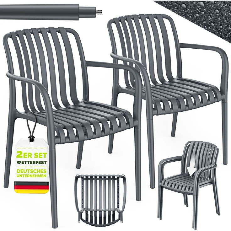 tillvex® Gartenstühle 2er Set Stapelbar Wetterfest mit Armlehne | Outdoor Stühle bis 120kg belastbar | Gartenstühle Outdoor | Terrassenstuhl Gartenmöbel Balkon Garten Terrasse – Bild 6