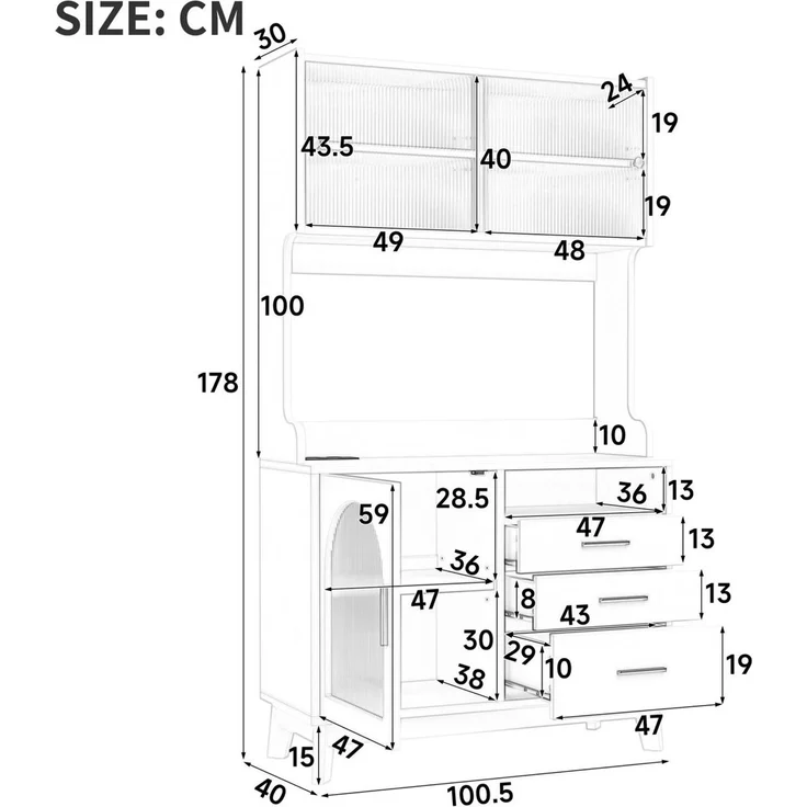 Buffetschrank 100,5 x 40 x 178 cm mit Steckdosen und USB – Hochschrank in Holzoptik – Bild 6
