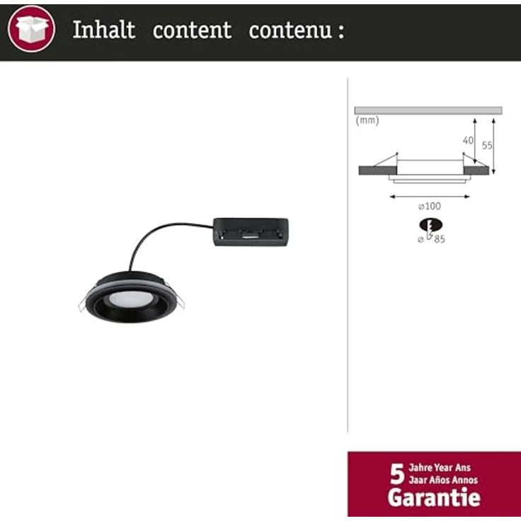 Paulmann 92251 LED Einbauleuchte Sormus 10cm Einzelleuchte IP65 rund schwarz – Bild 5