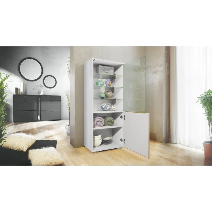 Vladon Standvitrine Granada (Vitrinenschrank, mit Glastür und Glaseinsatz) Weiß matt/Weiß matt (50 x 122,5 x 34,5 cm) – Bild 2