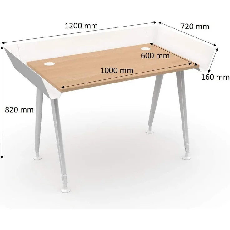 Schreibtisch, Tern - 100 x 60 x 72 cm, Weiß / Buche, Levira – Bild 3