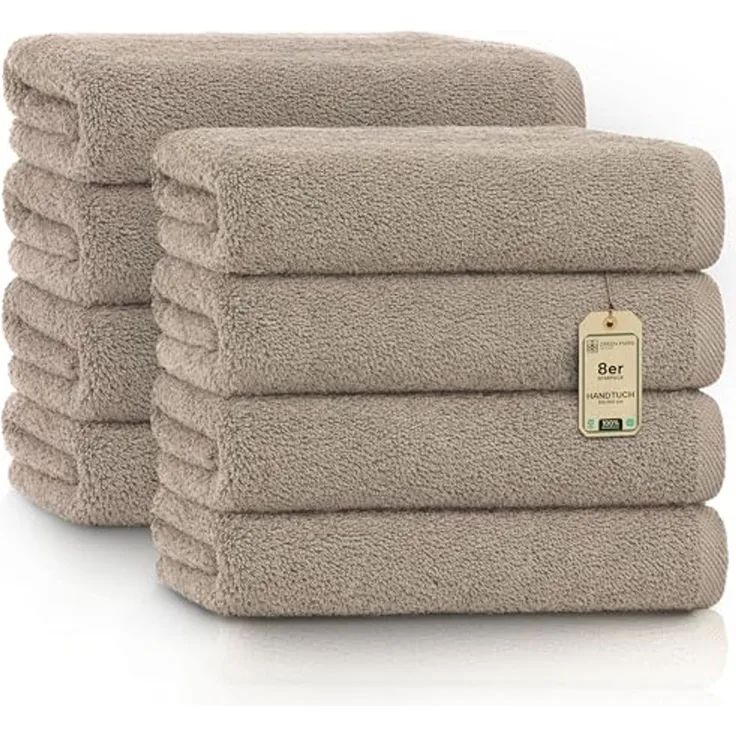 NatureMark 8er Spar-Pack Frottier Handtücher, Handtuch-Set, 50x100 cm, Sand/Beige, 100% Baumwolle