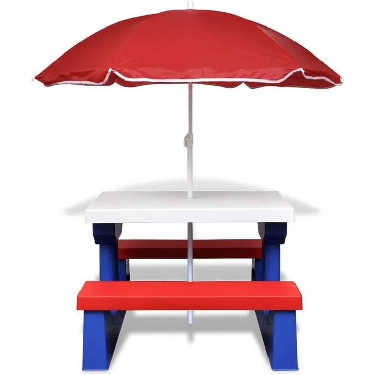 COIL Garten-Kindersitzgruppe Kinder-Picknicktisch mit Sonnenschirm 107 x 67 x 135 cm, 5 kg, (4-tlg), verschiedene Farben, Kunststoff UV-beständig, für Kinder ab 3 Jahren – Bild 2