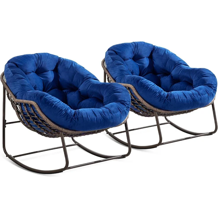 LVHOM Schaukelstuhl mit gepolstertem Kissen, Rattanstuhl mit Stahlrahmen, Lounge Sessel, Schaukelsessel, 1 St, für Balkon/Garten/Wohnzimmer/Schlafzimmer – Bild 5