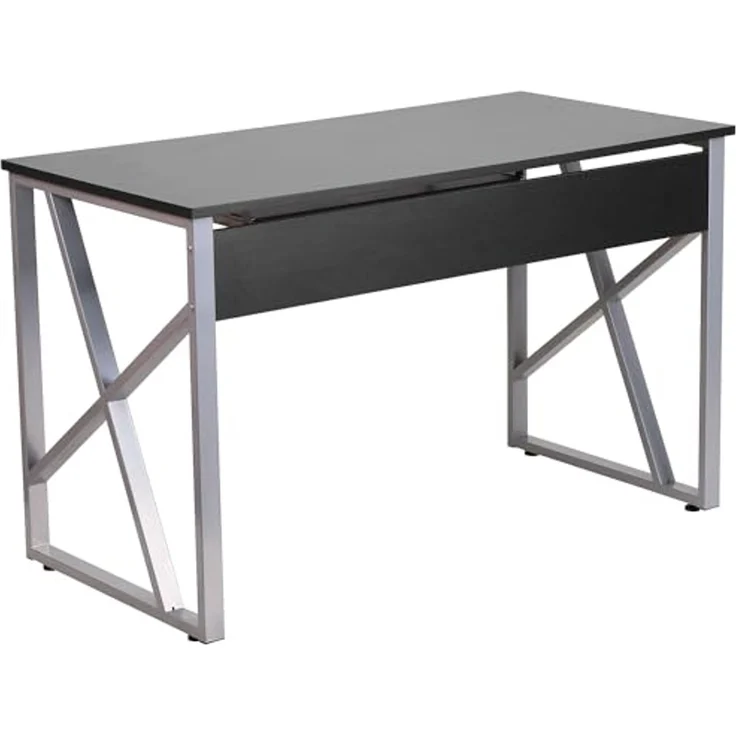 Flash Furniture Salvador Computertisch mit ausziehbarer Tastaturablage und Kreuzstrebenrahmen Schwarz – Bild 6