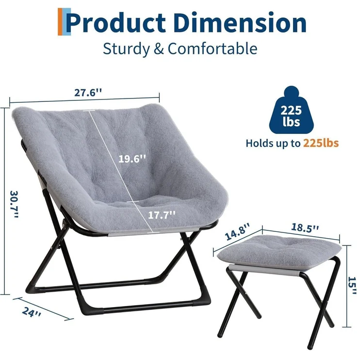 Sessel klappbar Lesesessel Fußhocker Erwachsene Wohnheim Grau – Bild 3
